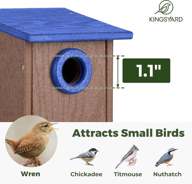 Kingsyard Recycled Plastic Bird House for Outdoors - Weatherproof Wren Bird Nesting with Predator Guard & Air Vents, Blue - Image 3